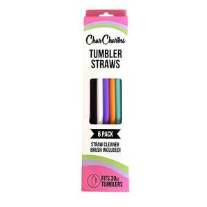 CharCharms Tumbler Straws 6 Pack w/Cleaning Brush Fits 30oz Tumblers BPA Free